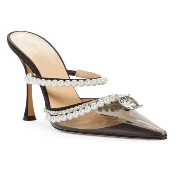 MACH & MACH Black and Clear Heels with Pearl Accents